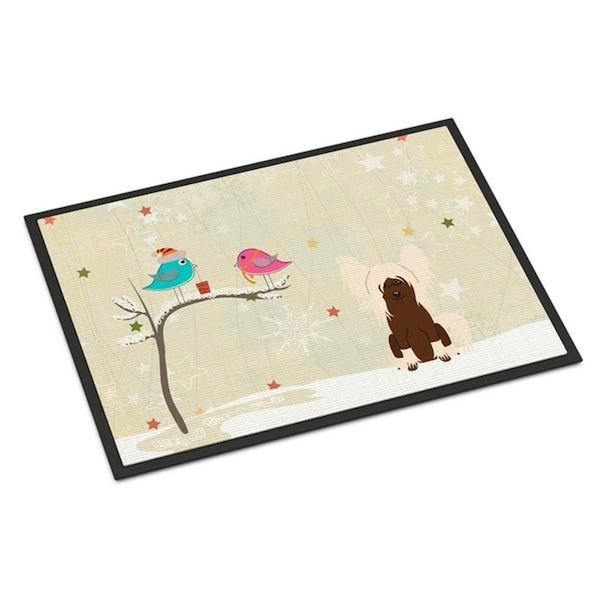 Carolines Treasures Christmas Presents Between Friends Chinese Crested Cream Indoor or Outdoor Mat, 24 x 0.25 x 36 in. BB2585JMAT - main